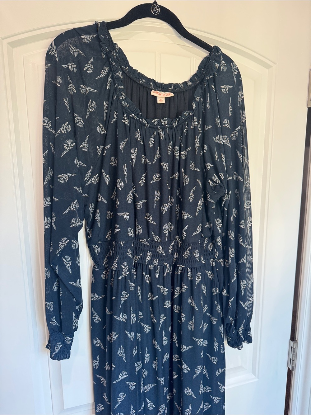 Knox Rose XL Navy Blue Floral Boho Maxi Dress Long Sleeve Tiered